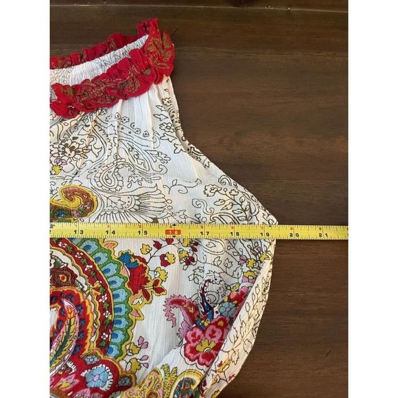 Bila Boho Sleeveless Tunic Top Size Small Tassel Peasant Red Cream Multicolored - Picture 5 of 6